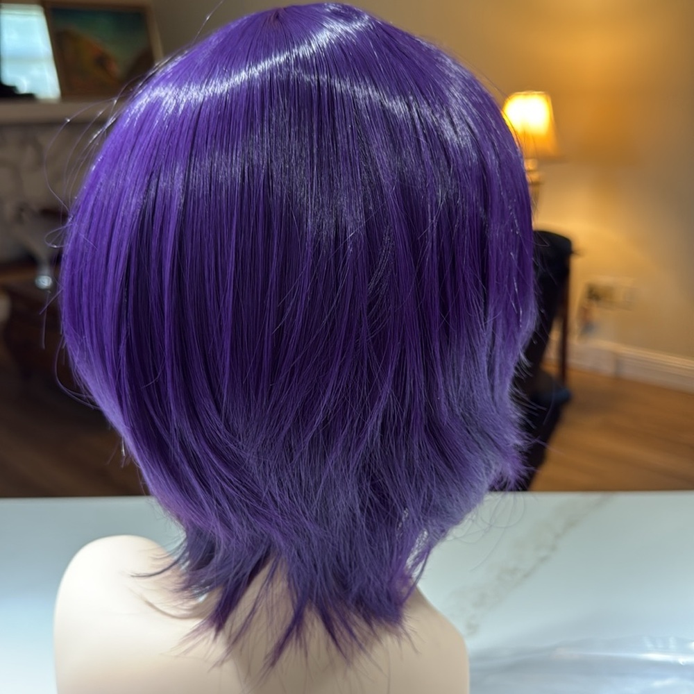 HAIR, Bob short cut, Swoop Bangs, With Bun Accessory, Purple - Picture 6 of 10